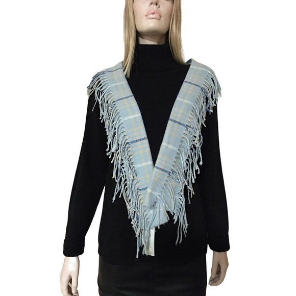 Capelli New York Blue & Beige Fringe Scarf Shawl Wrap Super Soft Made in Italy - Picture 4 of 11